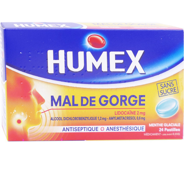 Humex Mal de gorge menthe glaciale sans sucre 24 pastilles - Pharmacie Agnès Praden à Alès