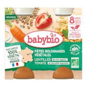 Babybio Pâtes Bolognaises Végétales Lentilles Tomate 8 Mois et + Bio 2 Pots de 200 g - Pharmacie Agnès Praden à Alès