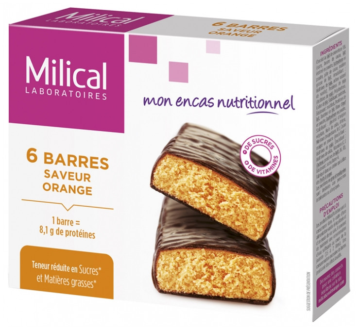 Milical 6 Barres Minceur Hyperprotéinées - Orange - Pharmacie Agnès Praden à Alès