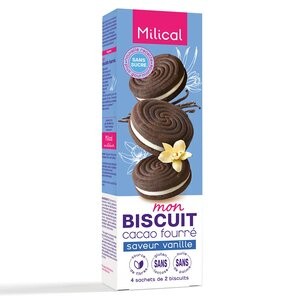 Milical Biscuit Cacao Fourré Saveur Vanille 4 sachets de 2 biscuits 125g - Pharmacie Agnès Praden à Alès