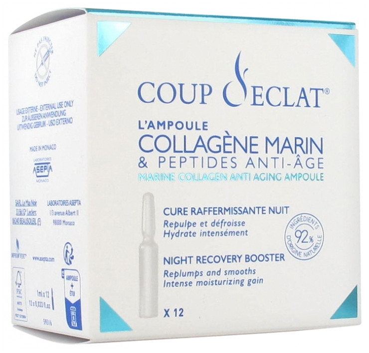 Coup d'Éclat 12 Ampoules Collagène Marin & Peptides Anti-Âge - Pharmacie Agnès Praden à Alès