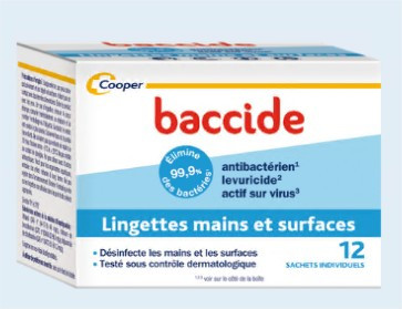 Cooper Baccide Lingettes individuelles mains et surfaces x 12 - Pharmacie Agnès Praden à Alès