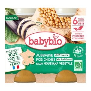 Babybio Aubergine Pois Chiches Façon Moussaka Végétale 6 Mois et + Bio 2 Pots de 200 g - Pharmacie Agnès Praden à Alès