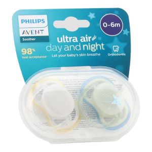 Phillips Avent Ultra Air Day And Night Sucette Anatomique Silicone 0-6 Mois x2 - Pharmacie Agnès Praden à Alès