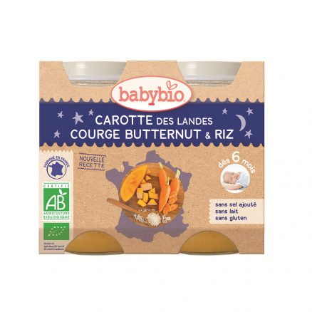 Babybio petits pots Bonne Nuit carotte butternut riz 2x200 g - Pharmacie Agnès Praden à Alès