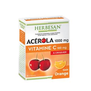 Superdiet Herbesan Acérola 1000 mg Vitamine C 30 Comprimés à Croquer - Pharmacie Agnès Praden à Alès