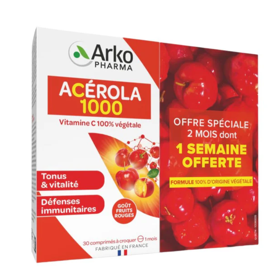 Arkopharma Acérola 1000 Lot de 2 x 30 comprimés à croquer - Pharmacie Agnès Praden à Alès