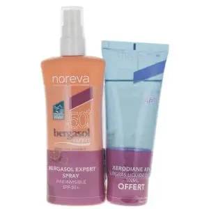 Noreva Bergasol Expert Spray Fini Invisible SPF50+ 125 ml + Noreva Xerodiane AP+ Surgras Liquide Doux 100 ml Offert