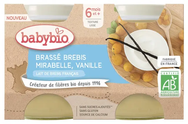 Babybio Brassé Brebis Mirabelle Vanille 6 Mois et + Bio 2 Pots de 130 g