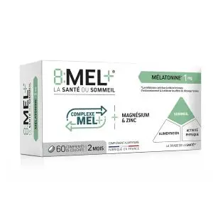 8:MEL+ Mélatonine 1mg 60 Comprimés Bi-couches