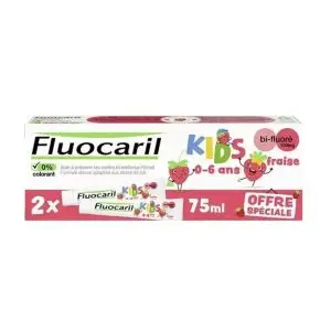 Fluocaril Dentifrice Kids Bi-Fluoré Fraise 0 - 6 ans 2x75ml