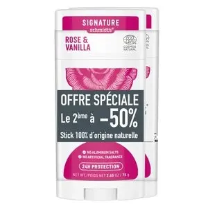 Schmidt's Signature Déodorant Stick Naturel Rose et Vanille Lot de 2