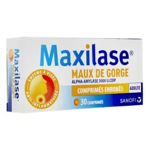 Sanofi Maxilase Alpha-Amylase, 30 Comprimés Enrobés 