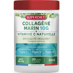 Superdiet Collagène Marin 10g - Vitamine C Poudre 210g - Pharmacie Agnès Praden à Alès