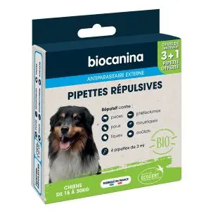 Biocanina Pipettes Répulsives Chiens de 15 à 30 kg 3 Pipettes + 1 Offerte