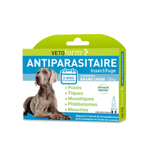 Vetoform chien 30 kg 3 pipettes 5ml