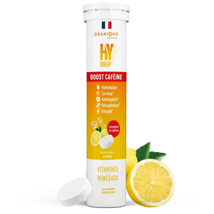 Granions Hydrop Boost Caféine goût Citron x 20 comprimés effervescents - Pharmacie Agnès Praden à Alès