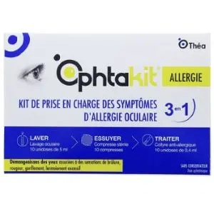 Théa Ophtakit Allergie Kit Prise en Charge des Symptômes 10 Compresses Stériles et 10 Unidoses