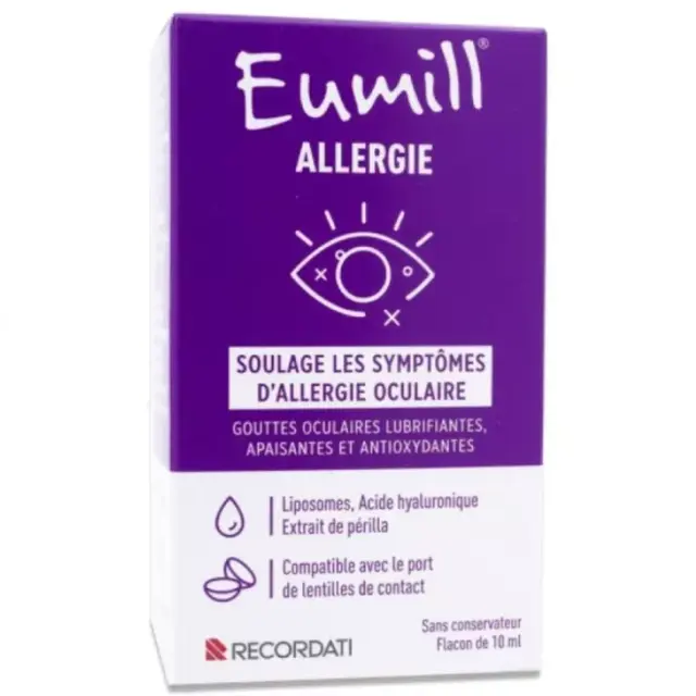 Eumill Allergie Gouttes Oculaires Lubrifiantes, Apaisante et Antioxydante - Allergie Oculaire, 10ml