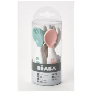 Beaba Lot de 6 cuillères + 4 fourchettes ergonomiques 2ème âge Vert/Gris/Rose - Pharmacie Agnès Praden à Alès