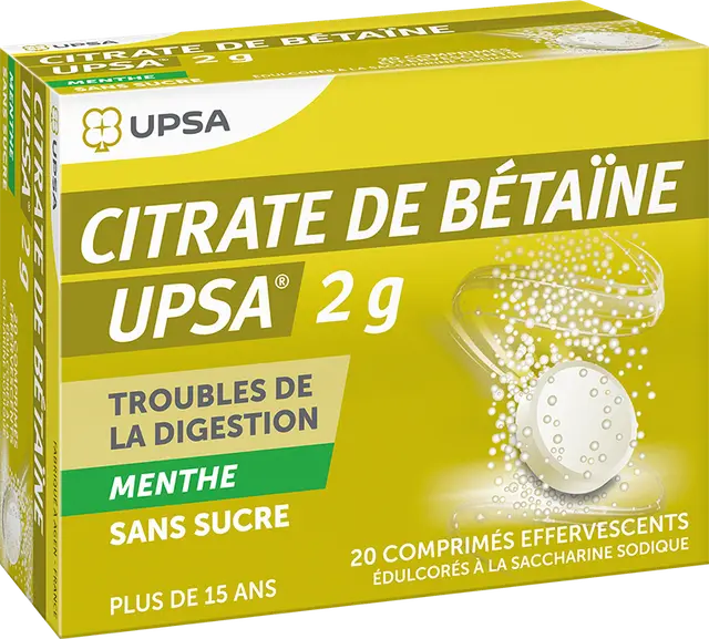 UPSA Citrate de Bétaïne Menthe Sans Sucre 20 comprimés effervescents 