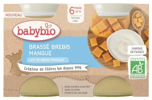 Babybio Brassé Brebis Mangue 6 Mois et + Bio 2 Pots de 130 g