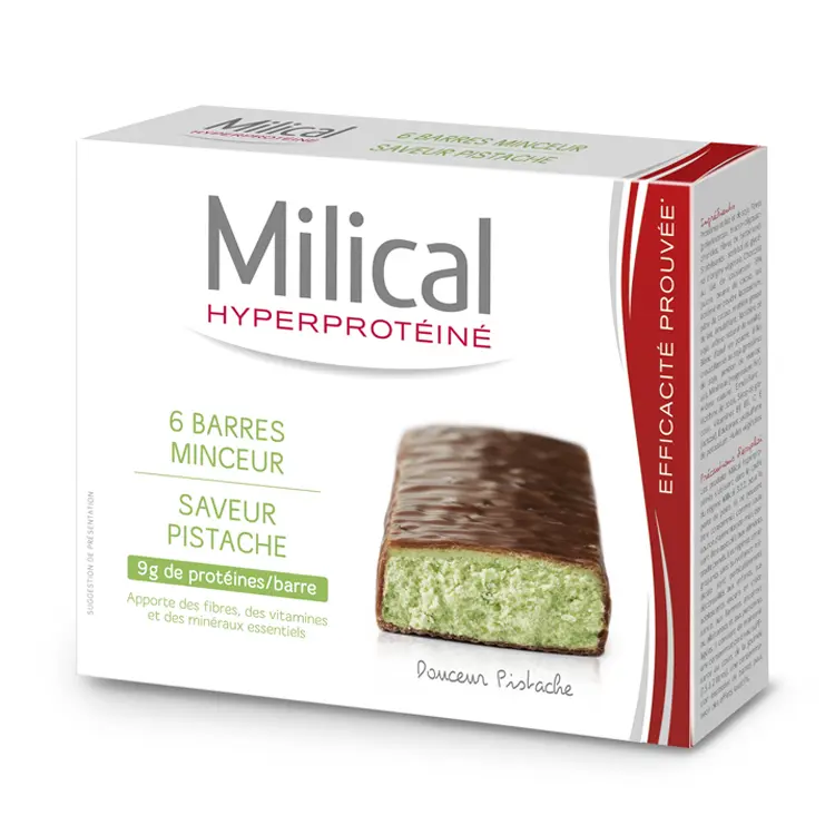Milical hyperprotéiné chocolat/pistache 6 barres - Pharmacie Agnès Praden à Alès