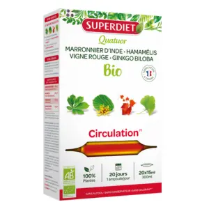 Superdiet Quatuor Circulation Bio 20 Ampoules - Pharmacie Agnès Praden à Alès