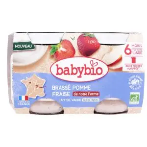 Babybio Brassé Pomme Fraise Lait de Vache 6 Mois Et + Bio 2 Pots De 130 g - Pharmacie Agnès Praden à Alès