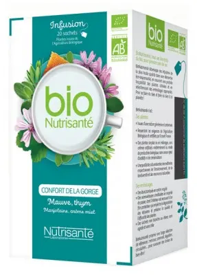 Nutrisanté Infusion Bio Confort de la Gorge 20 Sachets - Pharmacie Agnès Praden à Alès