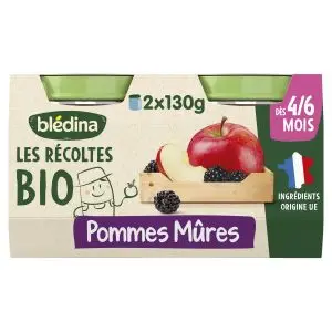Blédina Les Récoltes Bio Pommes Mûres dès 4/6 Mois Bio 2 Pots de 130g