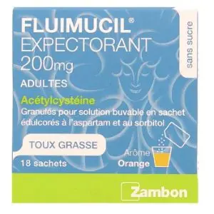 Zambon Fluimucil Expectorant 200mg Sans Sucre 18 Sachets de Granulés - Pharmacie Agnès Praden à Alès