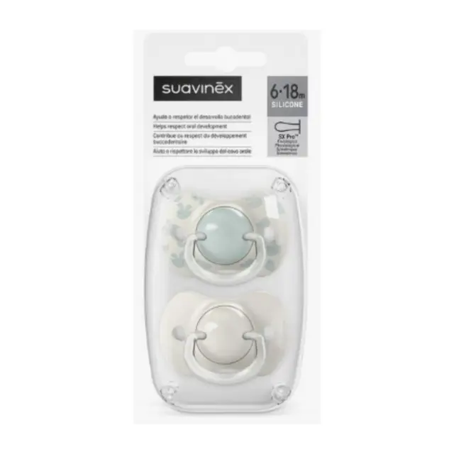 Suavinex 2 Sucettes avec Tétines Symétriques SX Pro 6 à 18 Mois - vert