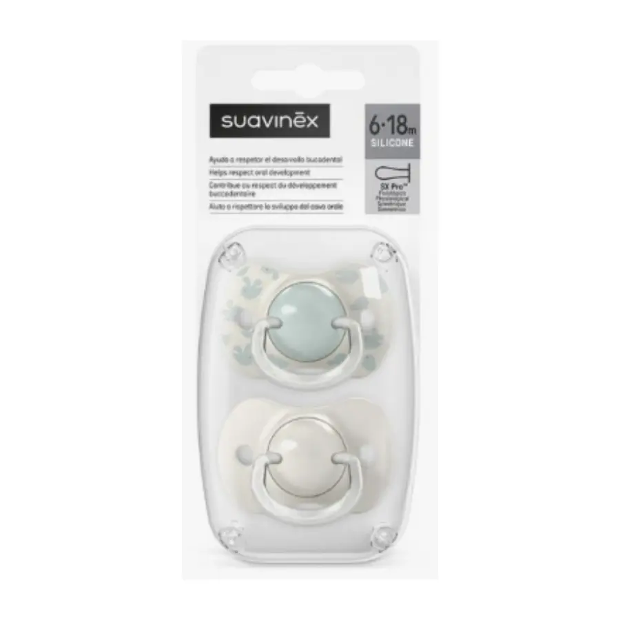 Suavinex 2 Sucettes avec Tétines Symétriques SX Pro 6 à 18 Mois - vert - Pharmacie Agnès Praden à Alès