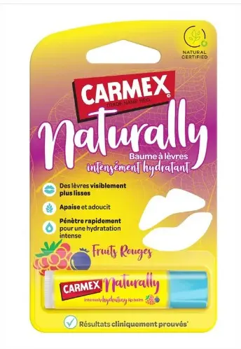 Carmex Naturally - Baume à Lèvres Fruits Rouges, 4g