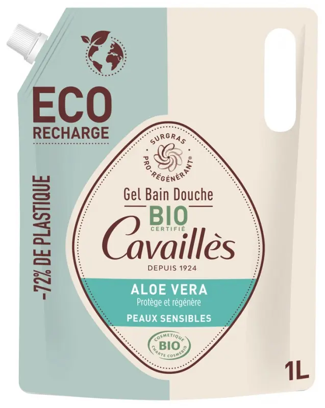 Cavaillès Gel Bain Douche Peaux Sensibles Aloe Vera Bio Éco-Recharge 1L - Pharmacie Agnès Praden à Alès