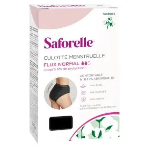 Iprad Saforelle Culotte Menstruelle Noire Taille 34-36 Flux Normal Coton Bio 