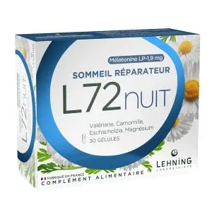 Lehning L72 Nuit Mélatonine 1,9mg Sommeil Réparateur 30 Gélules