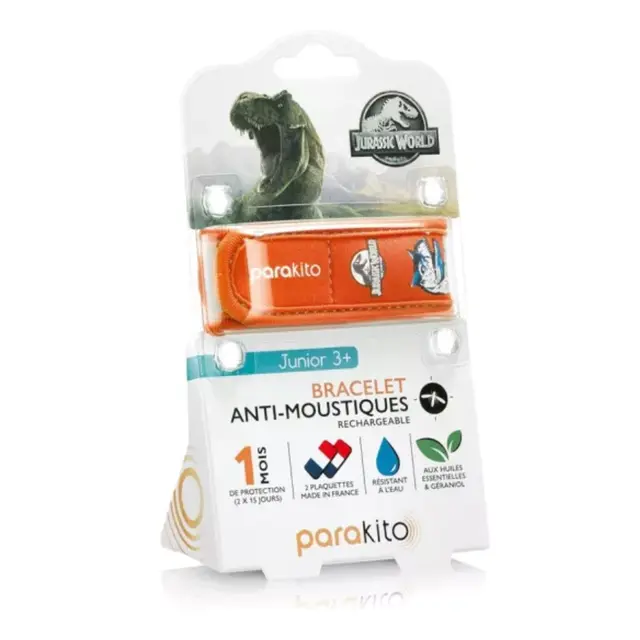 Parakito Junior Bracelet anti-moustiques Jurassic World Orange + 2 recharges
