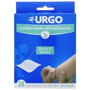 Urgo Compresses Absorbantes x20 Douces & Stériles 7,5 x 7,5 Boite de 20 - Pharmacie Agnès Praden à Alès