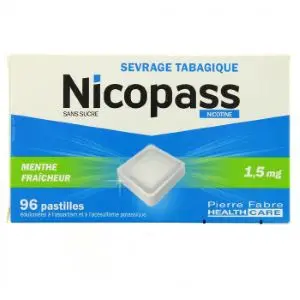 Pierre Fabre Nicopass 1.5Mg Sans Sucre Menthe Fraicheur 96 Pastilles à Sucer