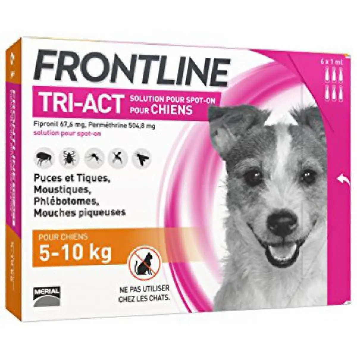 Frontline Tri-Act Chiens 5-10 kg 6 Pipettes - Pharmacie Agnès Praden à Alès