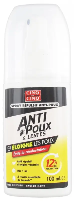 Bausch & Lomb Cinq Sur Cinq Spray Répulsif Anti-Poux Protection  100 ml