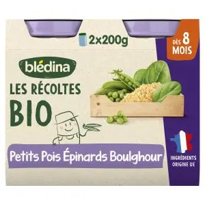 Blédina Les Récoltes Bio Petits Pois Épinards Boulghour dès 8 Mois 2 Pots