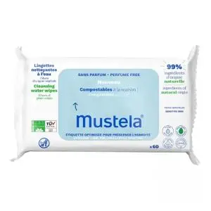 Mustela Lingettes Nettoyantes à l'Eau Compostable x60
