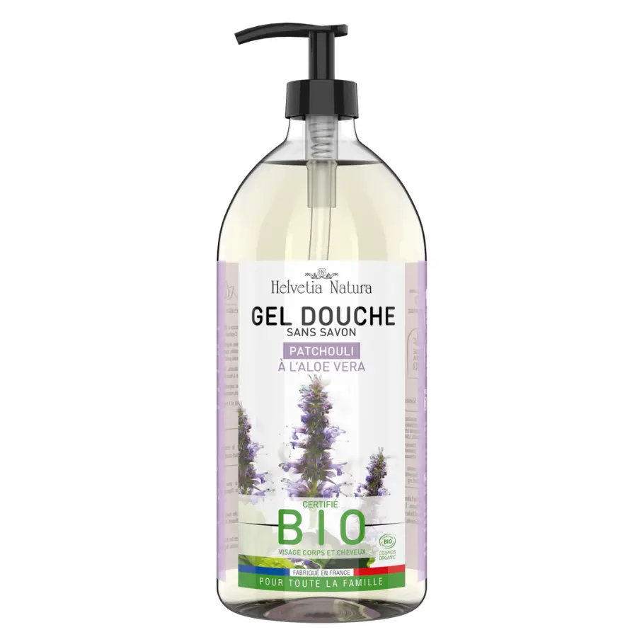 Helvetia Natura Gel Douche Patchouli à l'Aloe Vera 1L - Pharmacie Agnès Praden à Alès