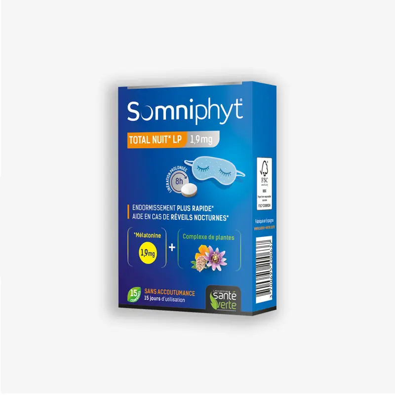 Santé verte Somnphyt total nuit LP 1.9 mg 15 comprimés - Pharmacie Agnès Praden à Alès
