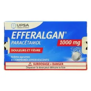 Upsa Efferalgan 1g Boite de 8 Comprimés Effervescents Fruits Rouges