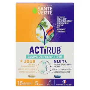 Santé Verte ActiRub Coups de Froid 24h Comprimés Jour et Nuit 15 Comprimés Sécables