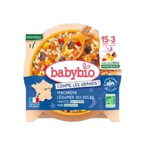 Babybio Assiette Macaroni, Légumes du soleil, Carotte & Maïs 200 g